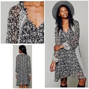 Free People Melody Laughter Floral Swing Babydoll Long Sleeves Dress L